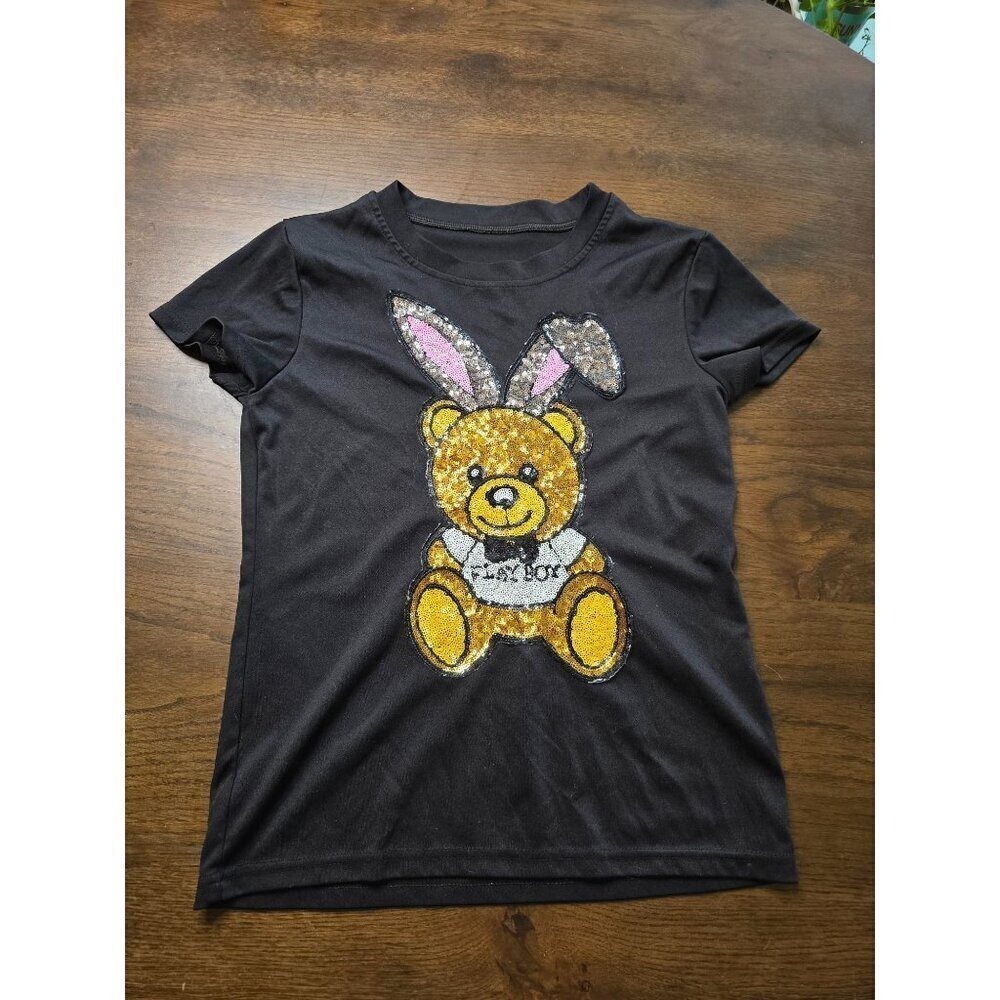 Play Boy Womens Size S Black Bear Logo Graphic Shirt Short Sleeve